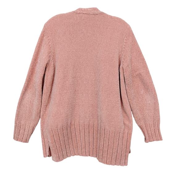 Seven7 Chenille Open Cardigan Sweater Peach Pink Long Sleeve Front Pockets - Picture 3 of 6